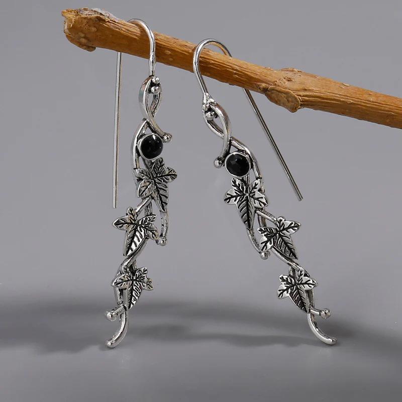 Ретро Серьги Листья Плюща и Эльфы - Европейский и Американский Креативный Дизайн чёрный