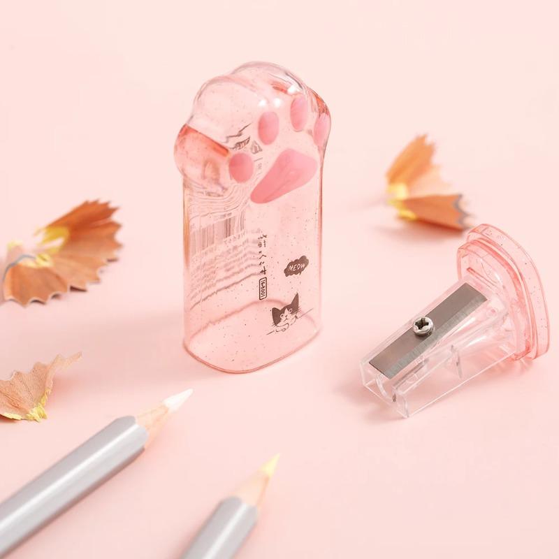 1pcs Cute Paw Pencil Sharpener Mini Transparent Cartoaon Kitties Manual Sharpeners Stationery School Kids Gift Reward