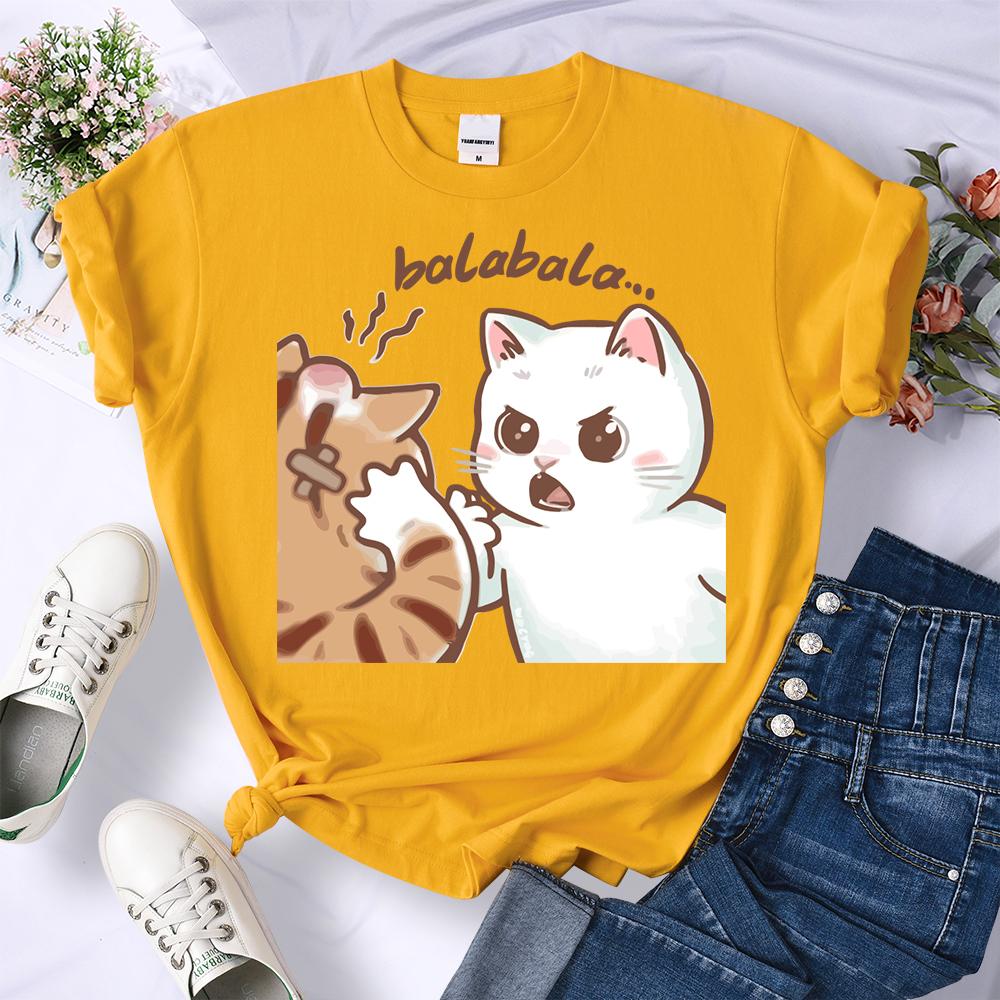 Summer Fun Two Cats Arguing 3D Printed Female T-Shirt Summer O-Neck T Shirt Womens Fashion All-Match Clothing Soft Hip Hop Sportswear