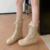 Fashion Inside Heightening Booties Autumn New Round Toe Lace-up Suede Soft Sole Non-slip Flat Shoes for Women