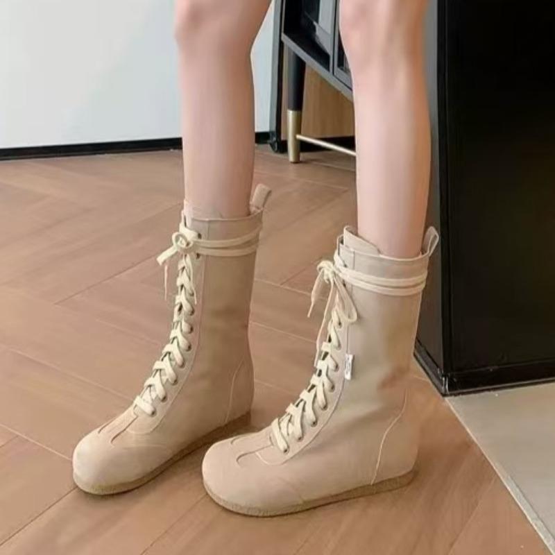 

Модные осенние ботильоны с скрытой танкеткой, на шнуровке, с круглым носком, из замши, с мягкой нескользящей подошвой, для женщин 35