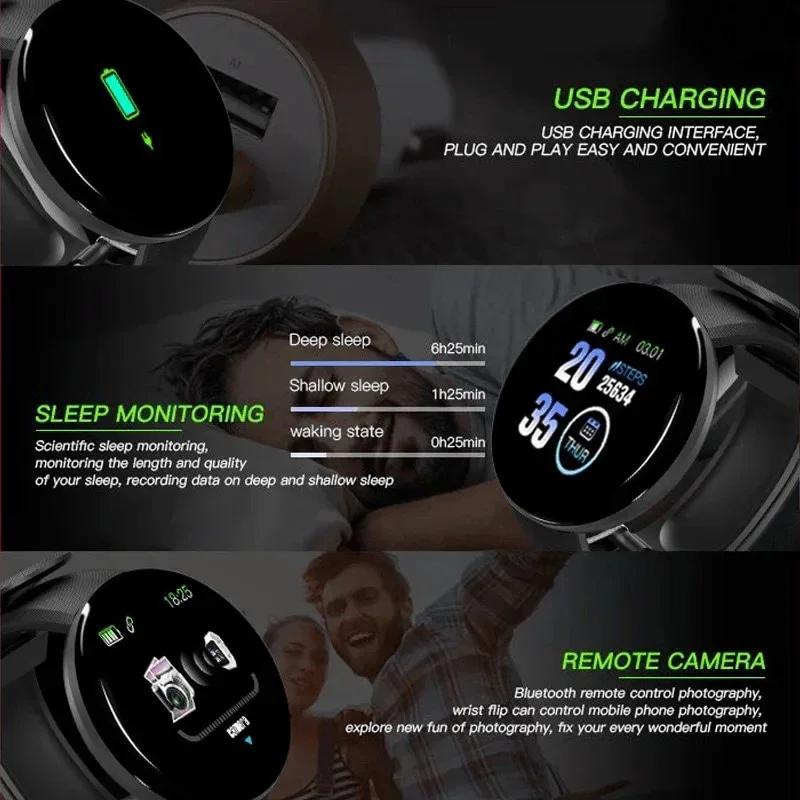New D18 Smart Watch – Round Digital Fitness Tracker with Heart Rate Monitor for Men & Women (Band Bracelet, PK B41)