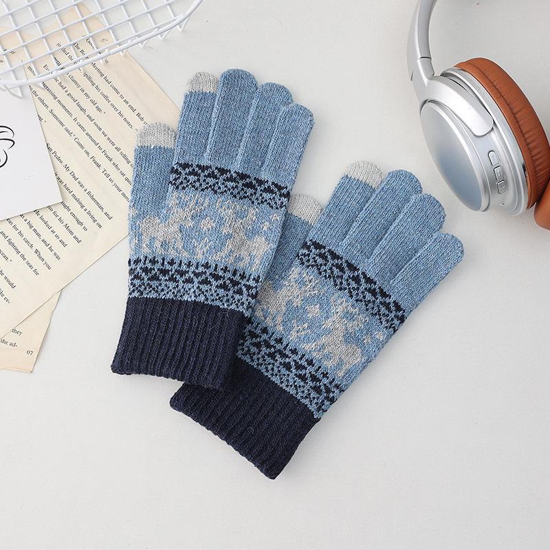 Women's Autumn & Winter Touchscreen Knit Cycling Gloves - Warm, Five-Finger Design, Perfect for Cold Weather and Christmas.