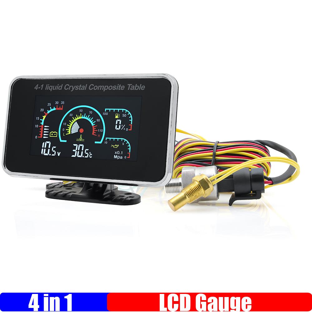 

4 в 1 ЖК-датчик температуры воды, уровня топлива, вольтметр, датчик давления масла + датчик уровня масляного бака 0-190 Ом для Turck 12 В 24 В