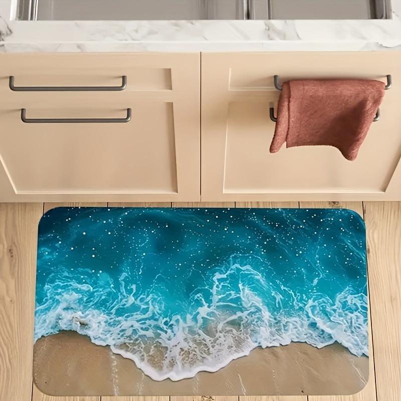 1PC Beach&Wave Pattern Door Mats Kitchen Rugs Non-Slip Pop Design Living Room Rugs Bath Mat Carpet for Home Sink Laundry Decor