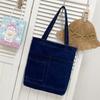 Denim Canvas Tote Bag for Women Casual Korean Style Shoulder Bag with Pockets Durable Hand Washable Daily Commute Accessory