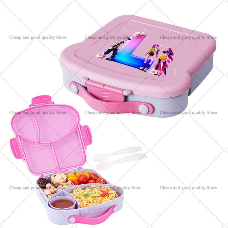 KPop Demon Hunters Lunch Box with Spoon Fork Sauce Case Girls Anime Letter School Picnic Bento Food Storage Containers Kids Gift