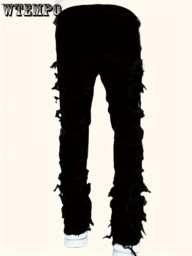 Design Durável, Jeans Masculino Slim Fit Bordado - Denim Elástico, Estilo Casual, Lavável à Máquina - Perfeito para Todas as Estações