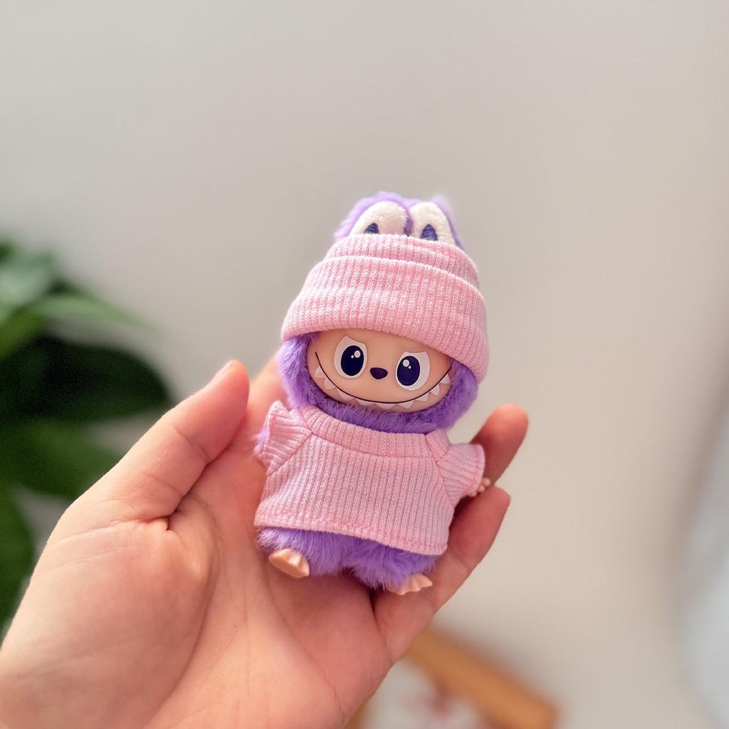 No DollPlush Doll Clothes for Mini Labubu 4.0 Bear Hat Love Sweater Set DIY Doll Accessories Gifts
