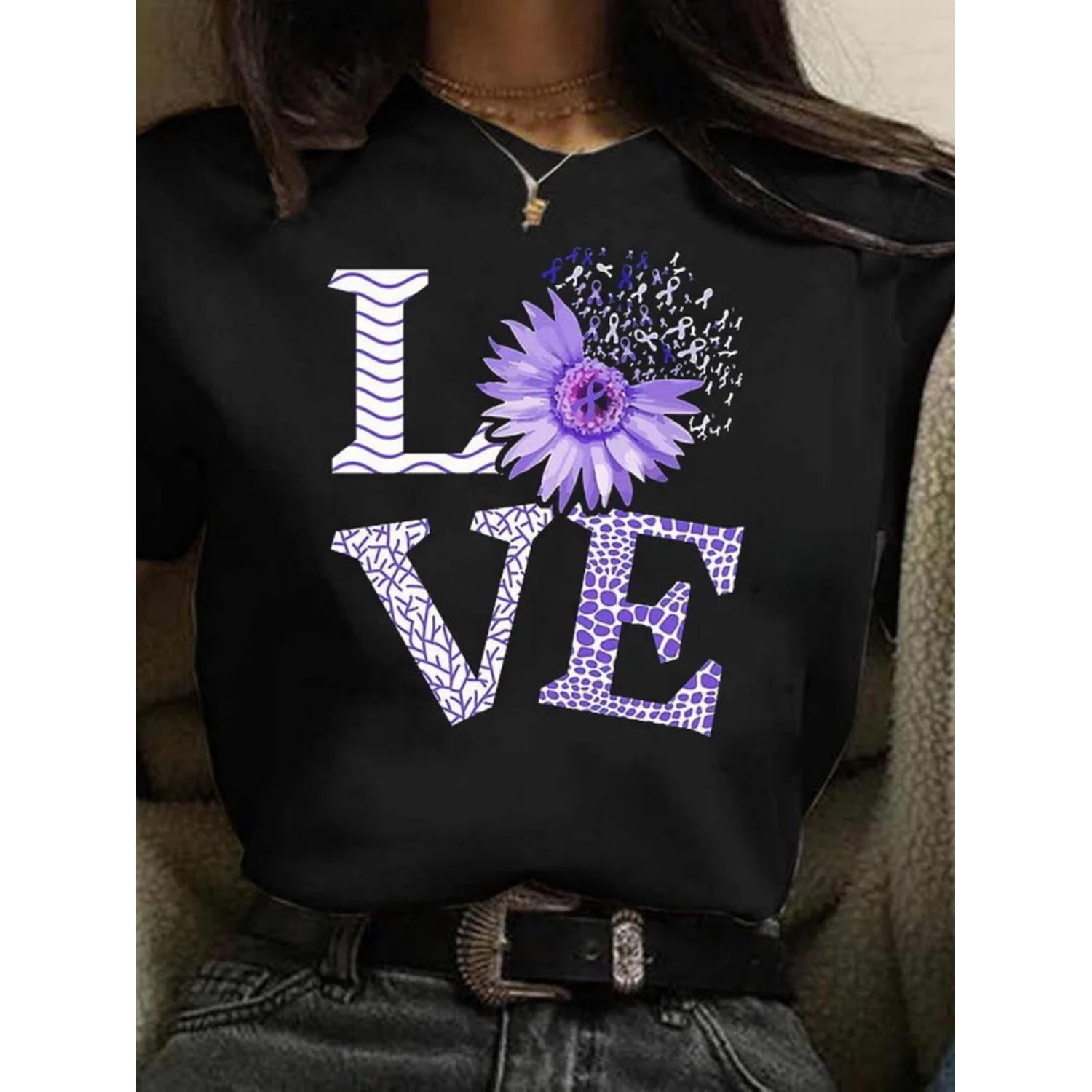 

Love Sunflower Daisy Print Women Female Flower Tshirt Harajuku Short Sleeve Black T Shirts Cartoon Casual Woman Tops Clothes S чёрный