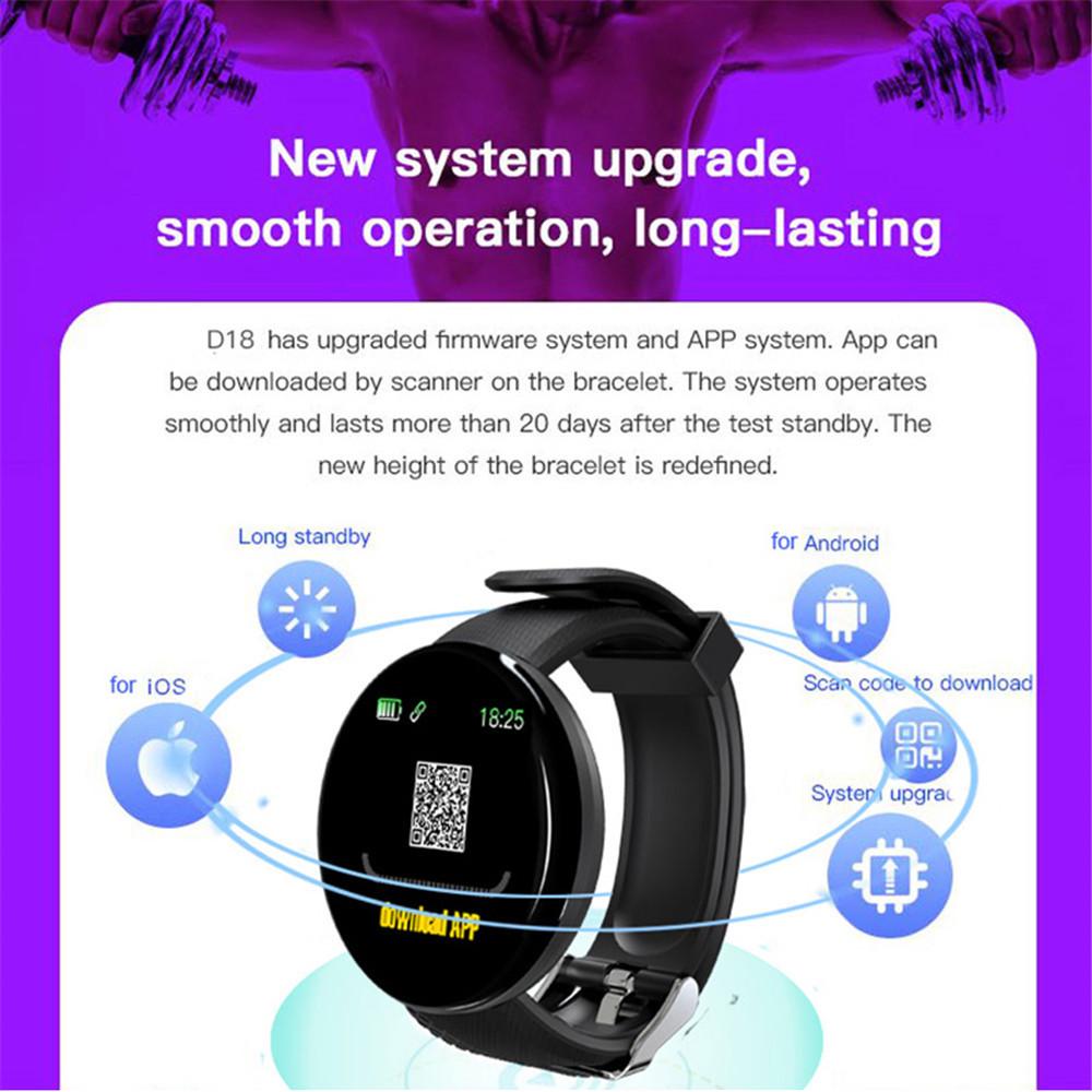 D18 Smart Bracelet: Color Screen, Call Alerts, Step Counter, Waterproof, Heart Rate & Blood Pressure Monitor.
