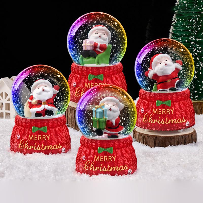Christmas Snow Globe With 7 Color Lights Rotating Music Box Crystal Magic Ball Drifting Snow Santa Claus Gift Decoration