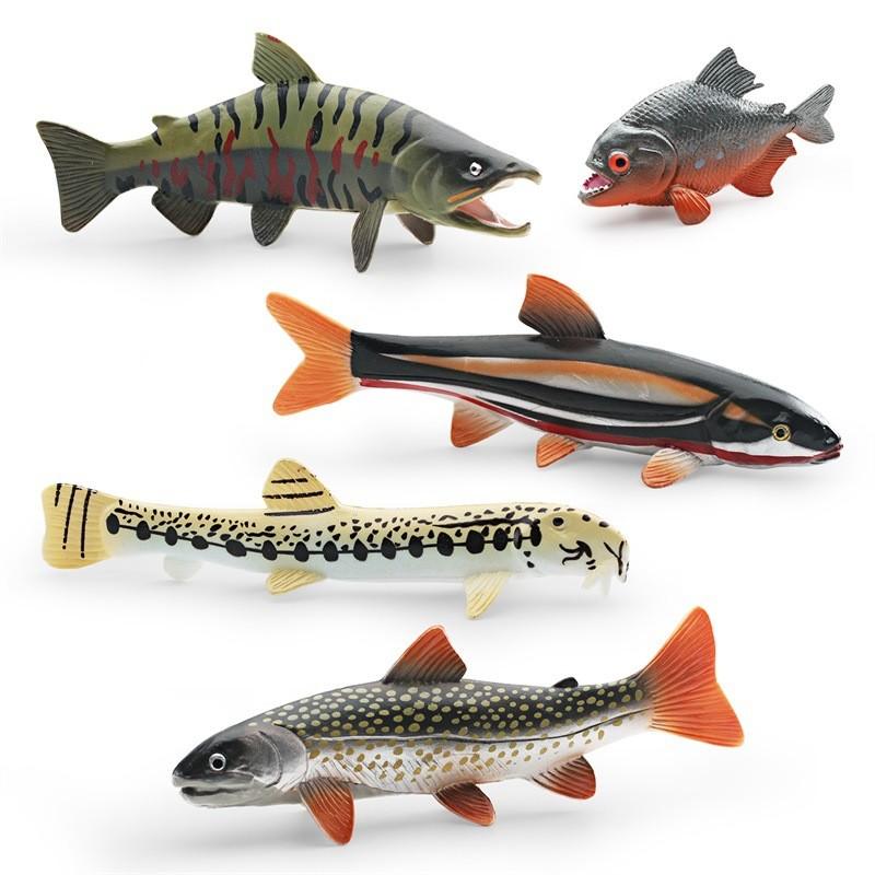 Realistic Plastic Fish Model Set Featuring Colorful Red Spot Salmon Piranha And Yarrow Fish