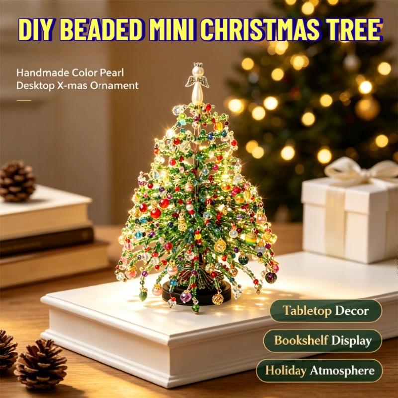 DIY Beaded Mini Christmas Tree Craft Kit, Color Pearl Desktop X‑mas Tree Ornament, Table & Bookshelf Decoration for Indoor Home Festival Decor