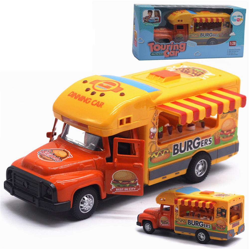 

Имитация дома на колесах 1/28, классический игрушечный караван Happy Travel RV со звуком и светом, металлические игрушечные наборы с откатным транспортным средством 1/28-Size:16*6.8*6cm оранжевый