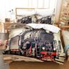 Steam Engine Duvet Cover Set Black Smoke Vintage Locomotive Train Picture King Queen Size For Kid Boy Girl Polyester Bedding Set
