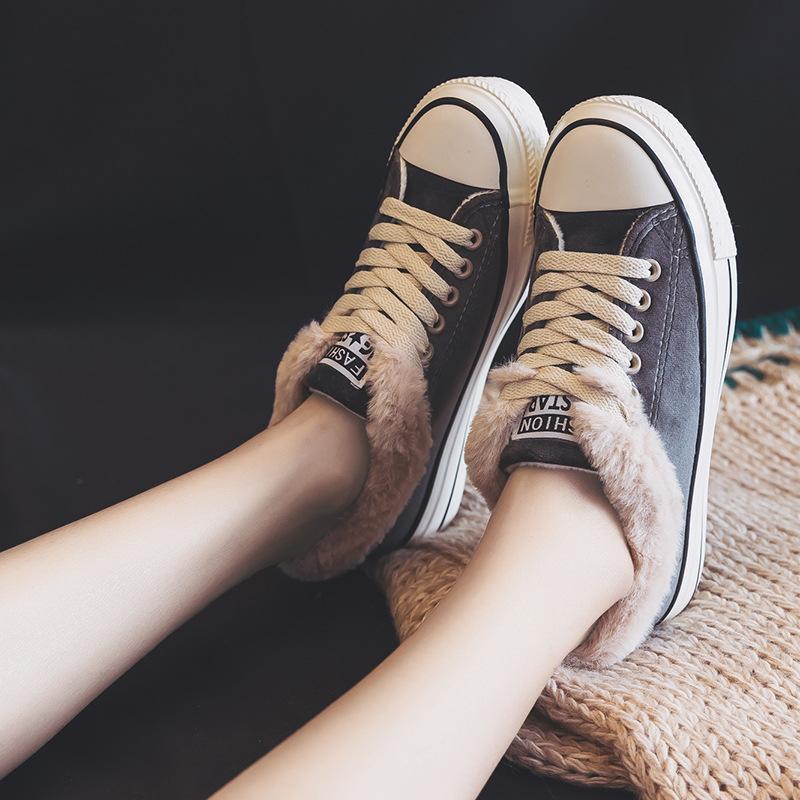 Women Winter Shoes Plush Canvas Shoes Sweet Female Solid Lacing Cotton Padded Shoes Snow Boots