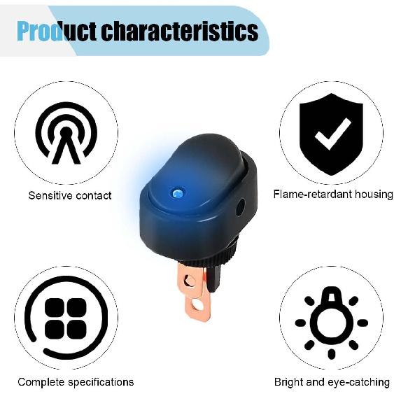 5PCS 12V Oval Shaped Rocker Switch, Weatherproof LED Rocker Toggle Switch, 12mm Hole LED Lighted Illuminated ON Off, 30A SPST 3 Pin Switch for Car