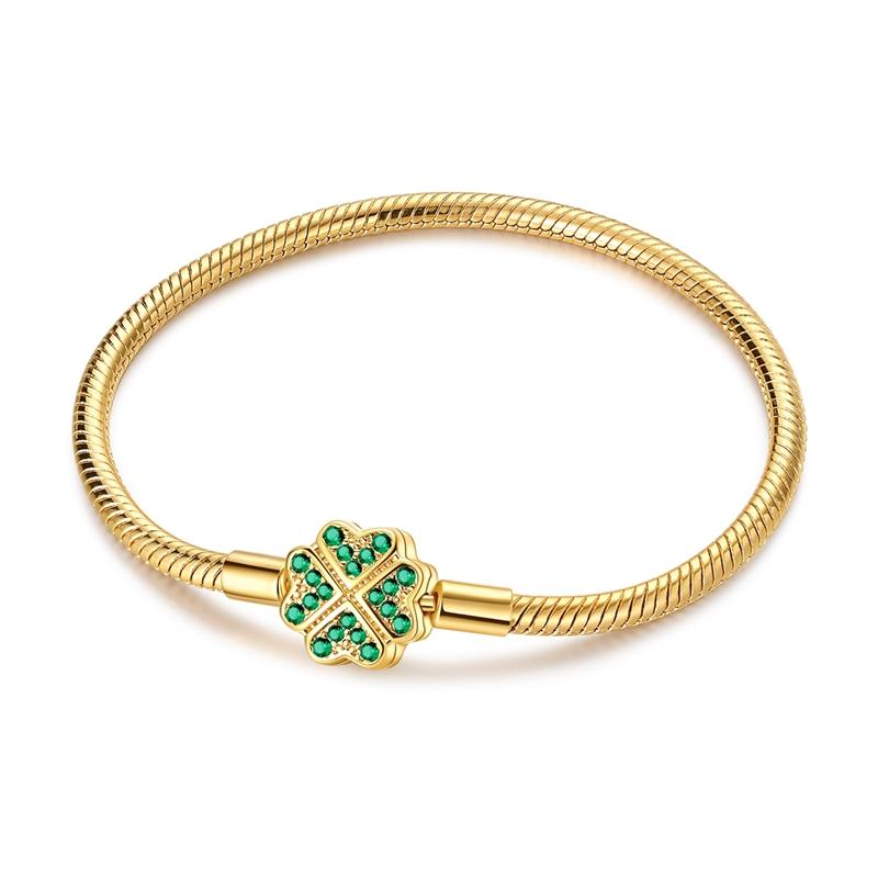 Originální náramek 925 Sterling Silver Náramek s přívěsky 17-20CM Zlaté Srdce Klíč Lásky Čtyřlístek Náramek Bangle Dámské Šperky Dárek