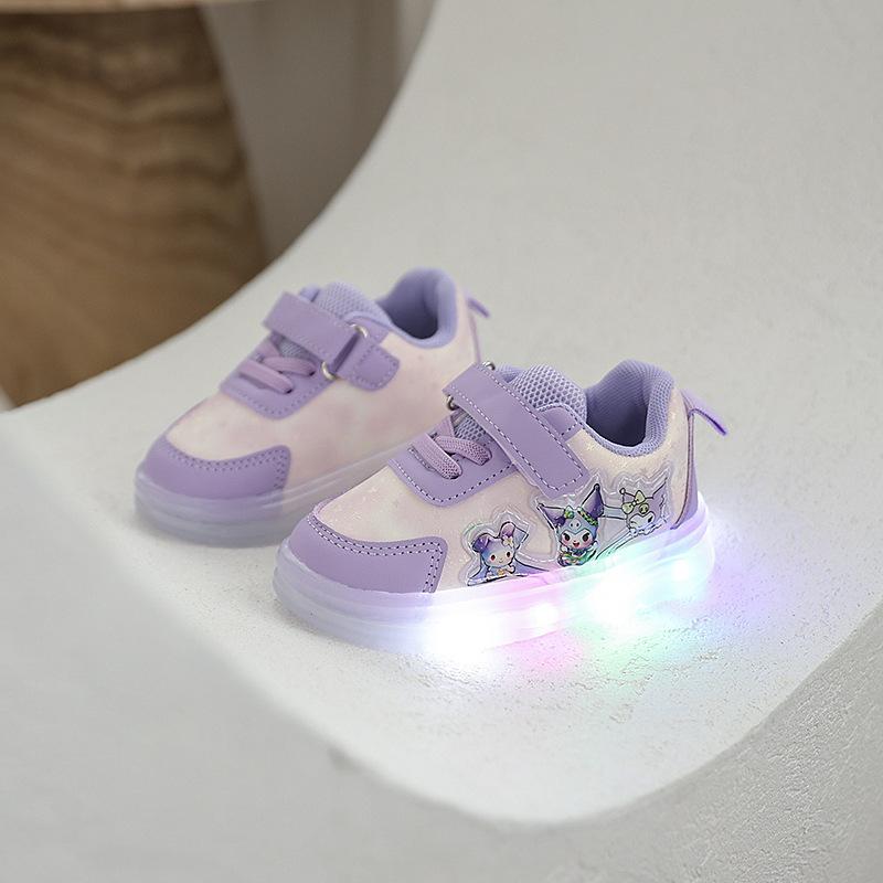 Leather light-up shoes1-5Years Old2Girls sneakers with sensor lights, toddler casual shoes, soft-soled walking shoes, trendy baby girl shoes 21-25Code【One Hand5Doub