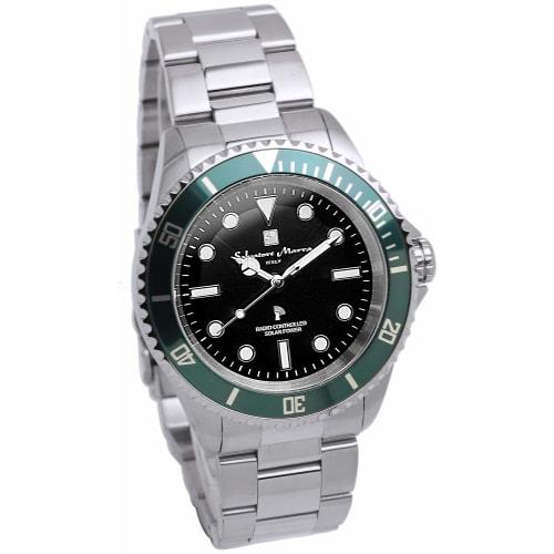 Salvatore Marra Men's Watch, Radio-Controlled Solar, 10 ATM Water Resistant, Italian Brand, Black and Green, SM22110-SSBKGR