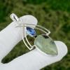 Pear Moss Prehnite Gemstone Swiss Blue Topaz Sterling Silver Mother New Pendant