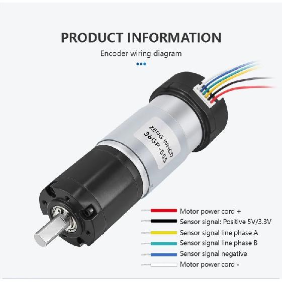 36GP-555 Planetary Gear Reduction Motor with Hall Effect Sensor And Encoder, 12V-24V All-Metal Gear Motor, High Torque DC Motor