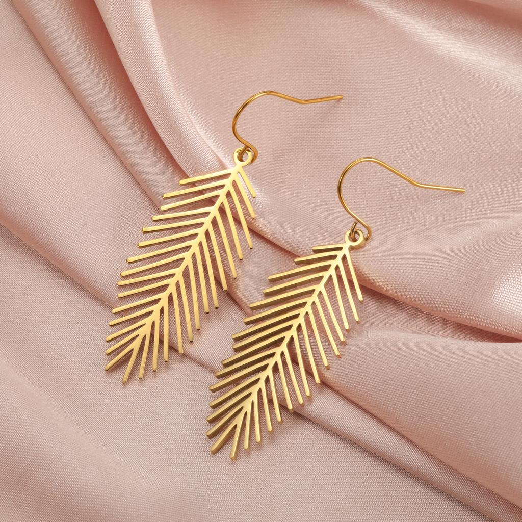 Lucktune Stainless Steel Plant Leaf Women's Earrings 2025 Trend Bohemian Drop Earrings Jewelry Anniversary Birthday Gift New In