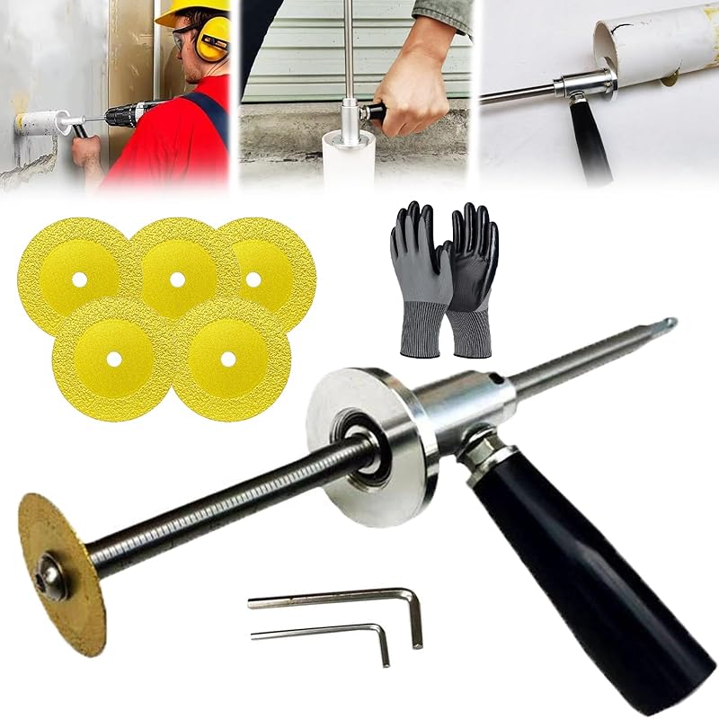Inside Pipe Cutter for PVC Pipe, 7 Inch Adjustable Inside PVC Pipe Cutter for Drill, Stainless Steel Internal Pipes Cutters with 3/5/8PCS Diamond 5