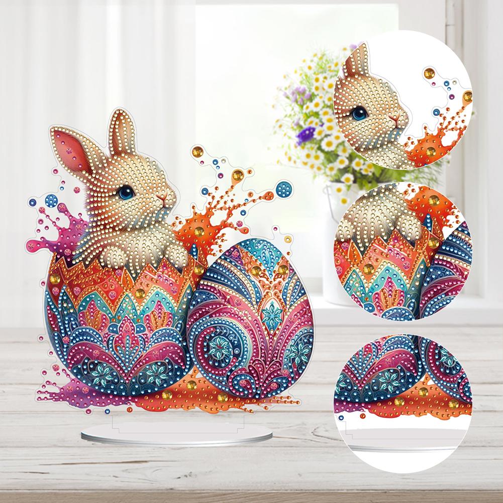 2D Flat Easter Egg Bunny DIY Double-Sided Diamond Painting Tabletop Ornaments Kit Desktop Diamond Art Kits for Adults Beginner