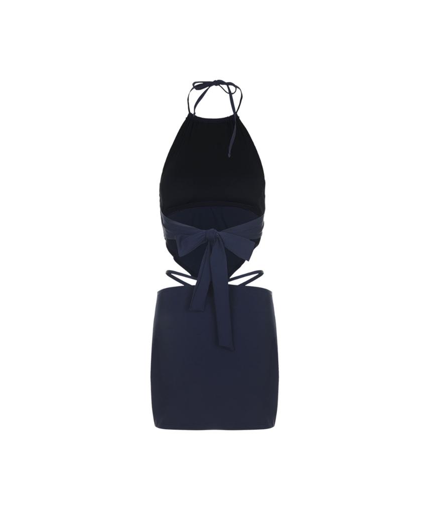 VIKINI VENDER Louis Scarf Halterneck Bikini Skirt Set 3Pcs - Navy