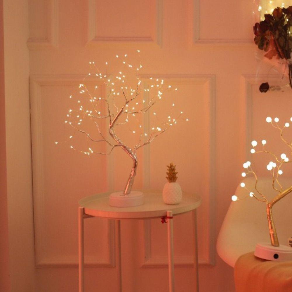 USB Powered Bonsai Tree Night Light Artificial Atmosphere Light Pearl Tree Lamp Bedside Office