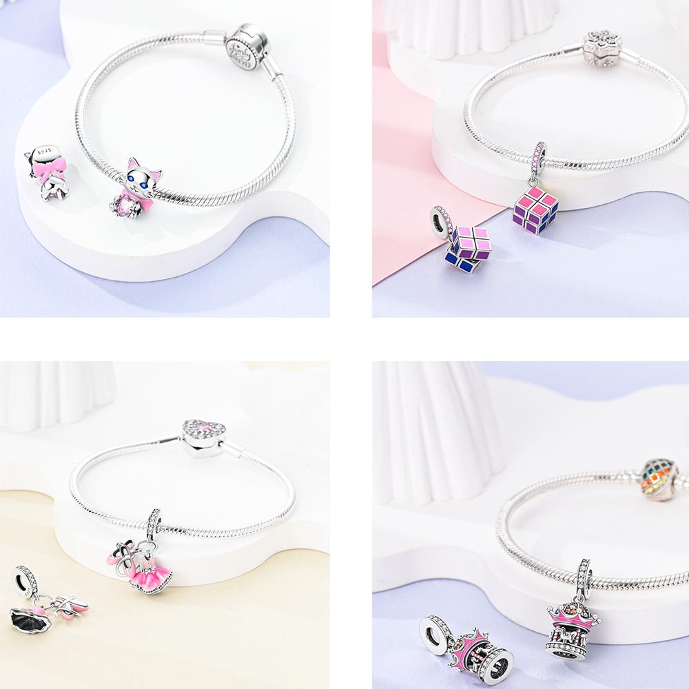 Copper Pink Series Charms Beads Fit Original Bracelet For Women Jewelry Making Gift