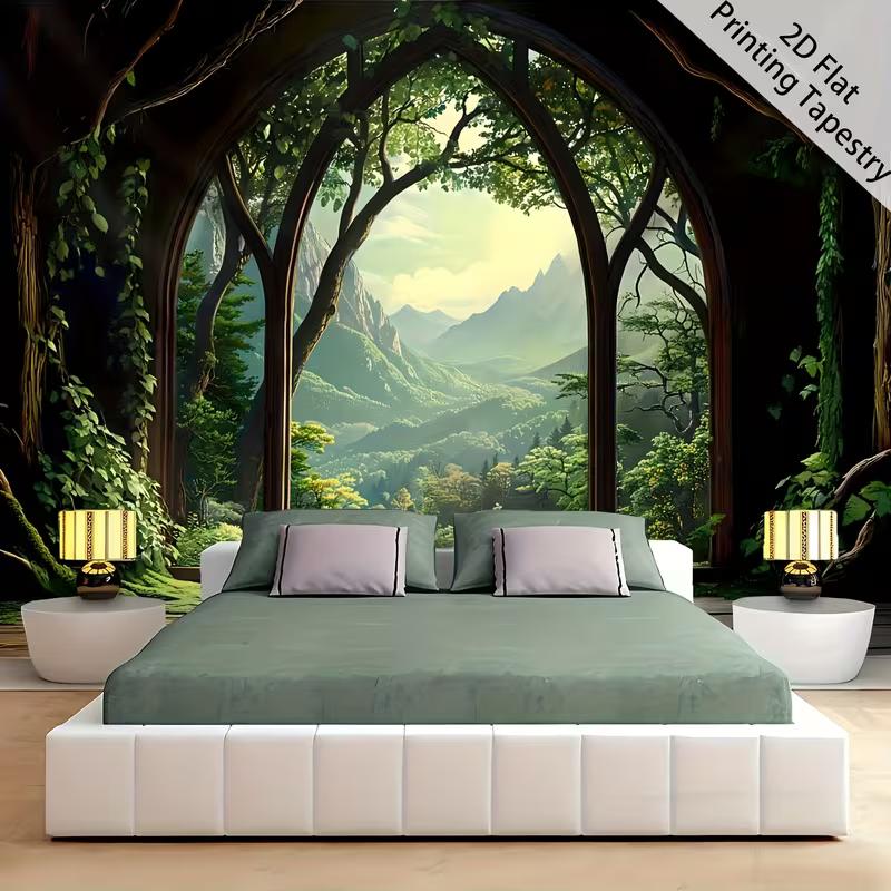 2D Enchanted Forest View Backdrop Arched Window Party Decoration Background