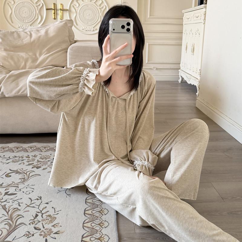 Set Pigiama da Donna Primavera/Autunno 2026 con Imbottiture sul Seno, Maniche Lunghe, Cotone Colorato, Casual Ampio Abbigliamento per la Casa.