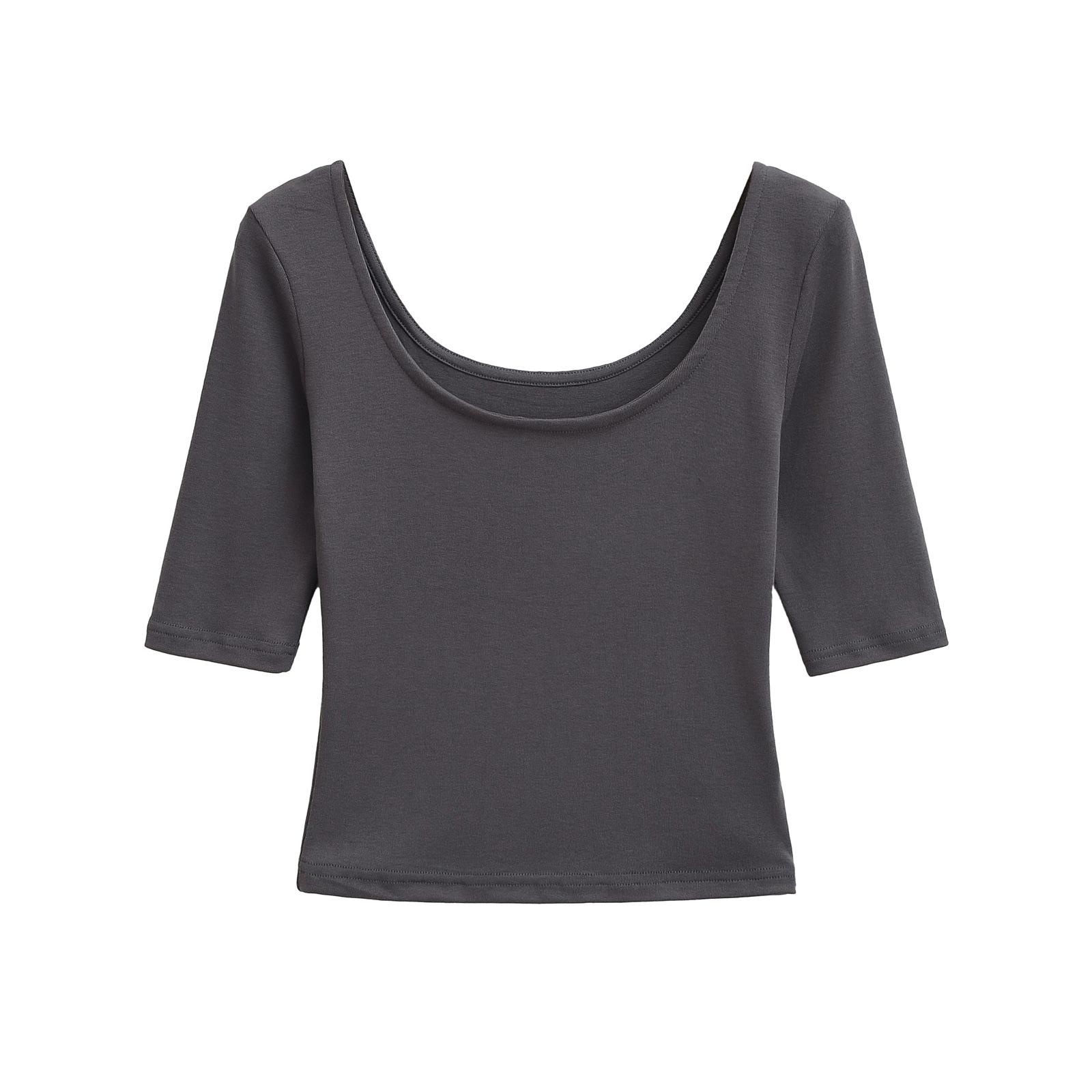 

Топ из кашемира с глубоким U-образным вырезом и рукавами средней длины для роковой острой девушки - Весна/Лето 2025 Medium темно-серого