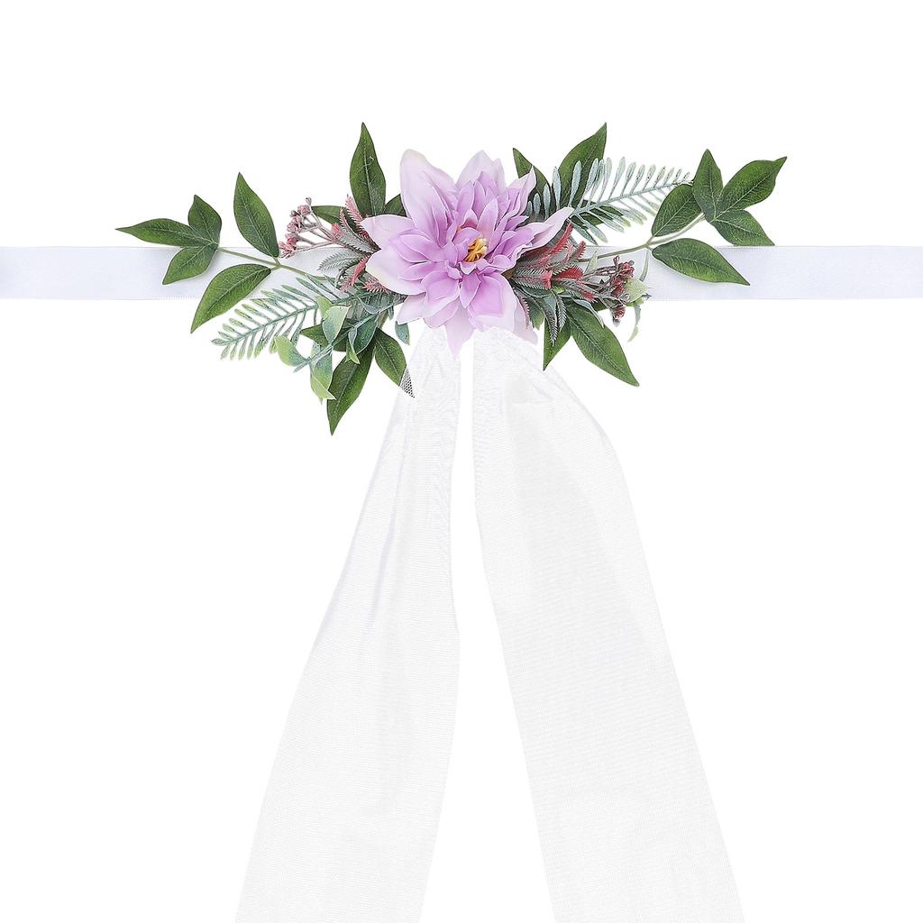 Wedding Chair Flower Decorations Elegant Artificial Floral Decor with 1.5 X 1 M Gauze for Party White