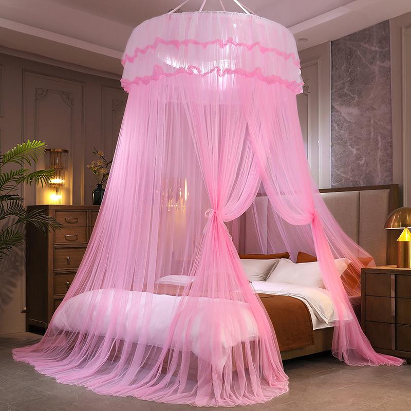 

Polyester Dome Mosquito Net Fresh Style Encrypted Mesh Canopy No-Assembly Princess Floor-Standing Ceiling Hanging Bed Curtain розовый