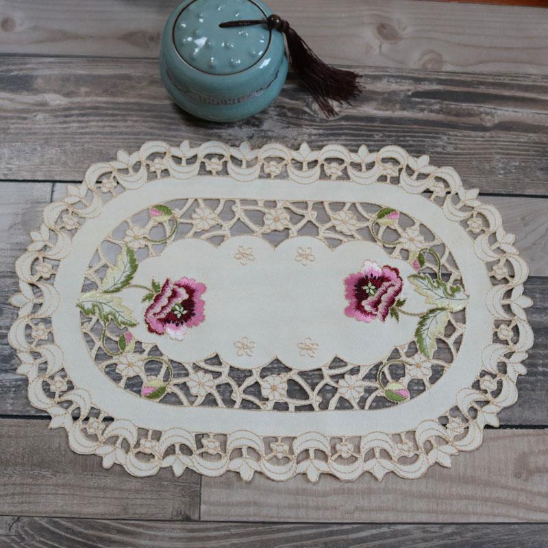 Luxury Rose flower embroidery table place mat cloth Wedding Christmas dining placemat kitchen Table decoration and accessories