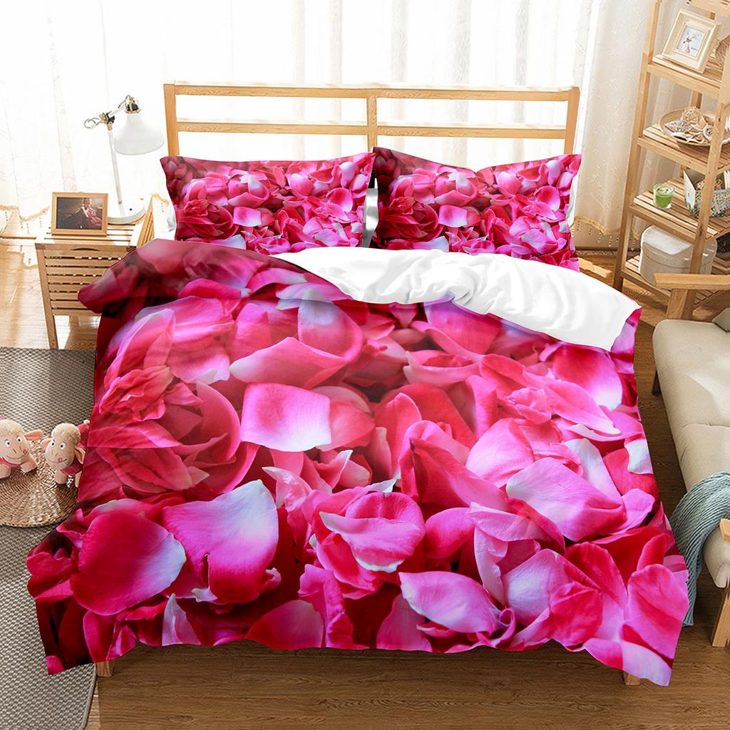 Petal Duvet Cover Set King Queen Full Size Beautiful Flower Pattern Polyester Comforter Cover for Kids Teens Adults Bedding Set
