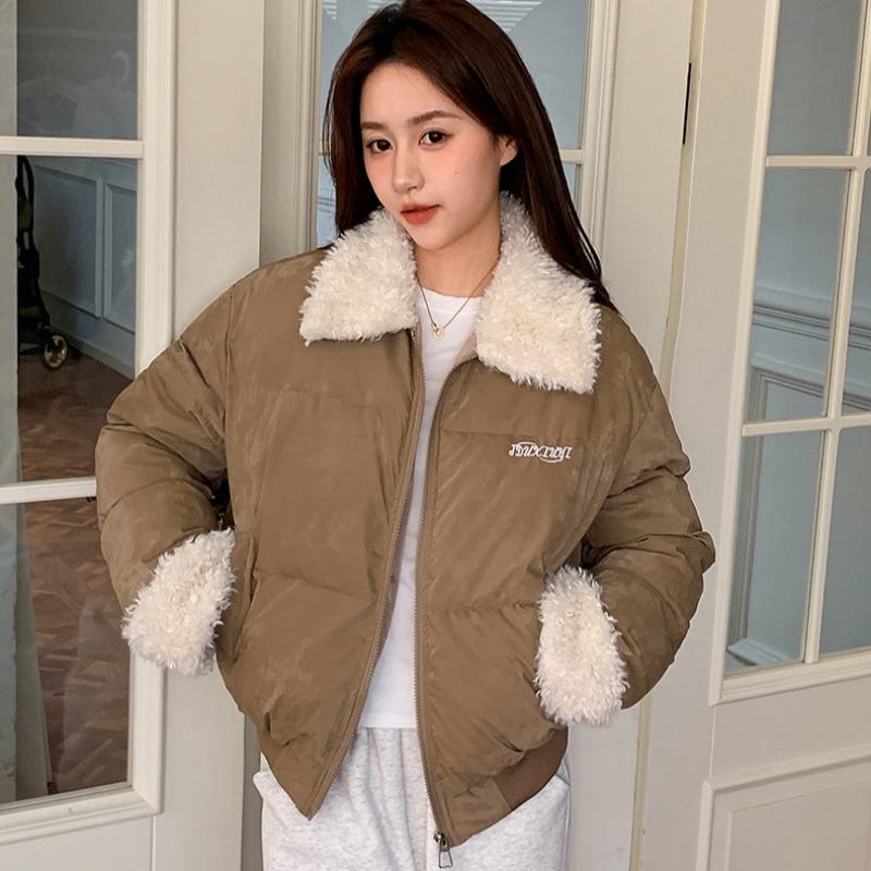 

Lamb wool lapel cotton clothes women s winter clothes new retro short cotton clothes bread clothes student coats trendy M хаки