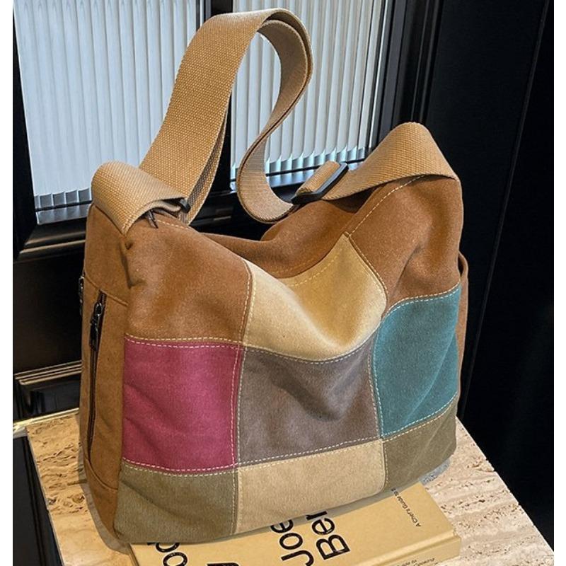 

New handbag fashion one shoulder crossbody women s large capacity canvas color matching women s bag