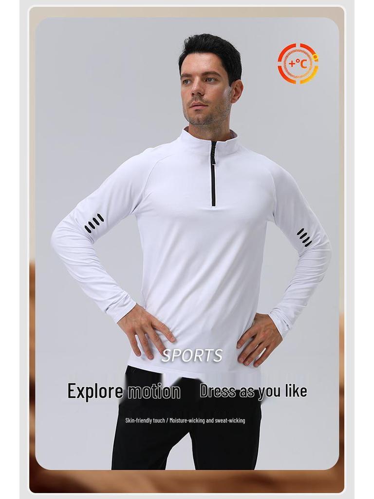 Herren Sport-T-Shirt mit halbem Reißverschluss, langärmelig, schnelltrocknend, für Laufen & Radfahren
