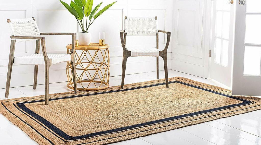 Jute Rug Natural Carpet Rectangle 100% Natural Fiber Area Living Rug Handmade Look