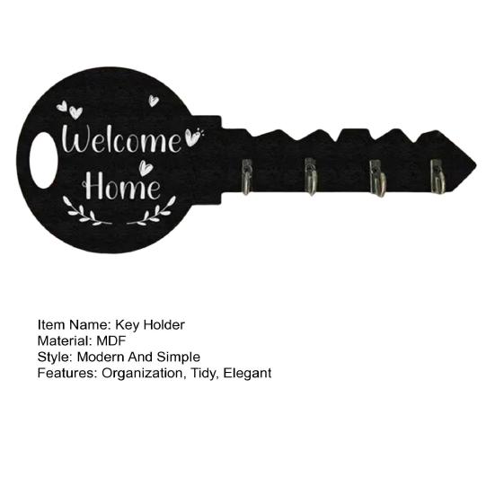 Drewniany uchwyt na klucze w kształcie klucza, organizer na klucze z 4 haczykami, rustykalny wieszak na klucze do przedpokoju, drzwi, łazienki, kuchni