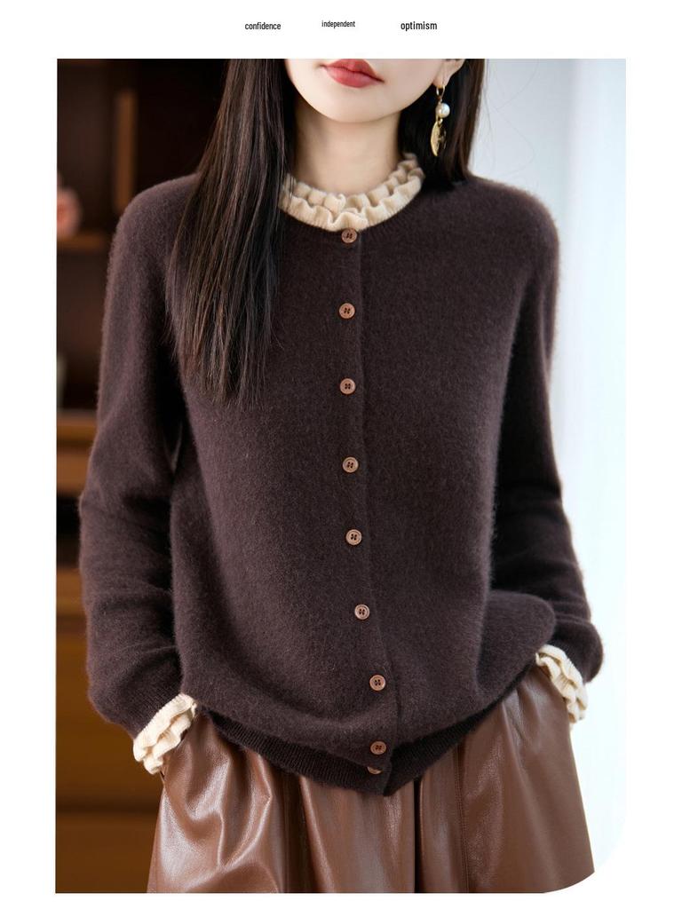 Herbst/Winter 2025 Damen Übergröße High-End Wollstrick-Cardigan - Langarm Oberbekleidung Pullover