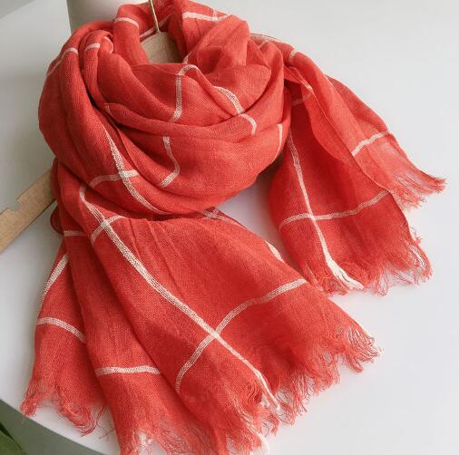 100% Linen Large Plaid Scarf Spring And Summer Sun Shade Vacation Scarves High Quality Foulard Shawls Scarves 60X180Cm