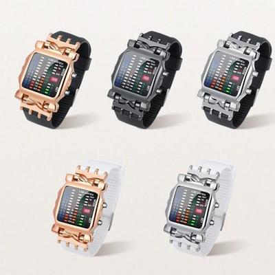 Fashion Binary Sport Watch Men Stainless Steel Strap Creative LED Display Watches 30M Waterproof Digital Wristwatch