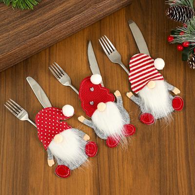 Christmas Gnome Cutlery Set: No-Face Rudolph Knife & Fork for Holiday Table Decor