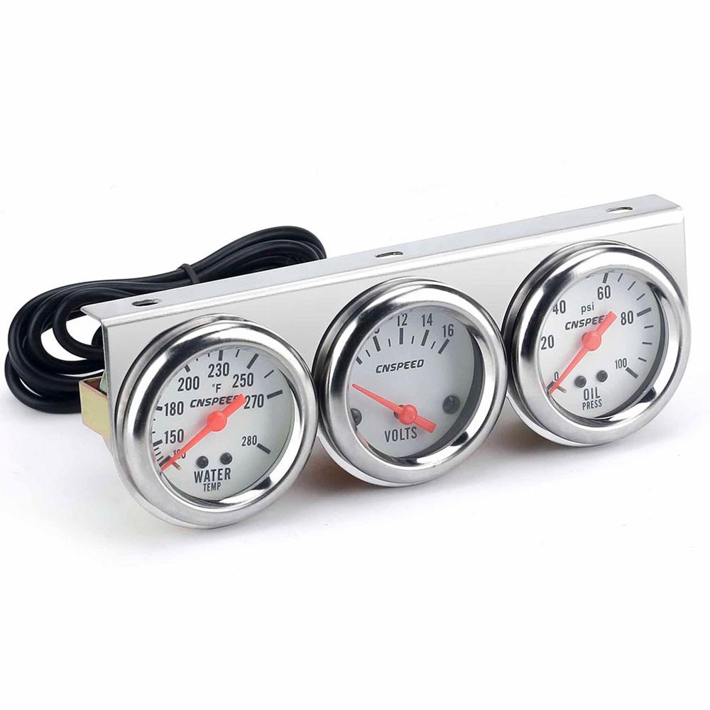 Car Gauge Kit 3 In 1 52mm 2in Water Temperature Oil Pressure Voltage Meter Universal for 12V Car